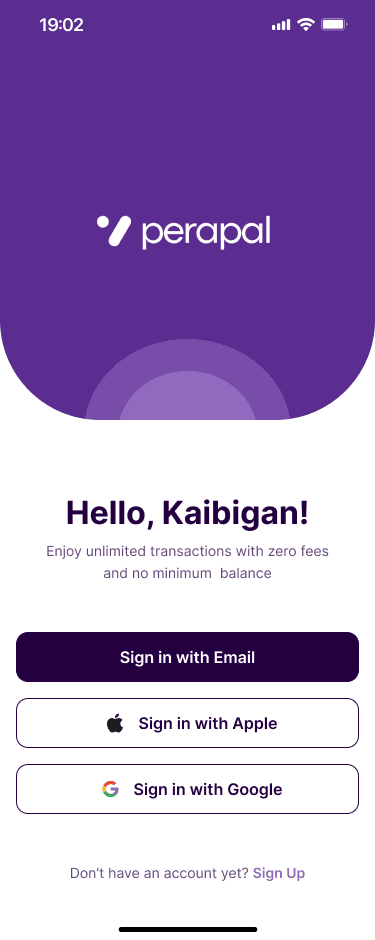 PeraPal app screen 1
