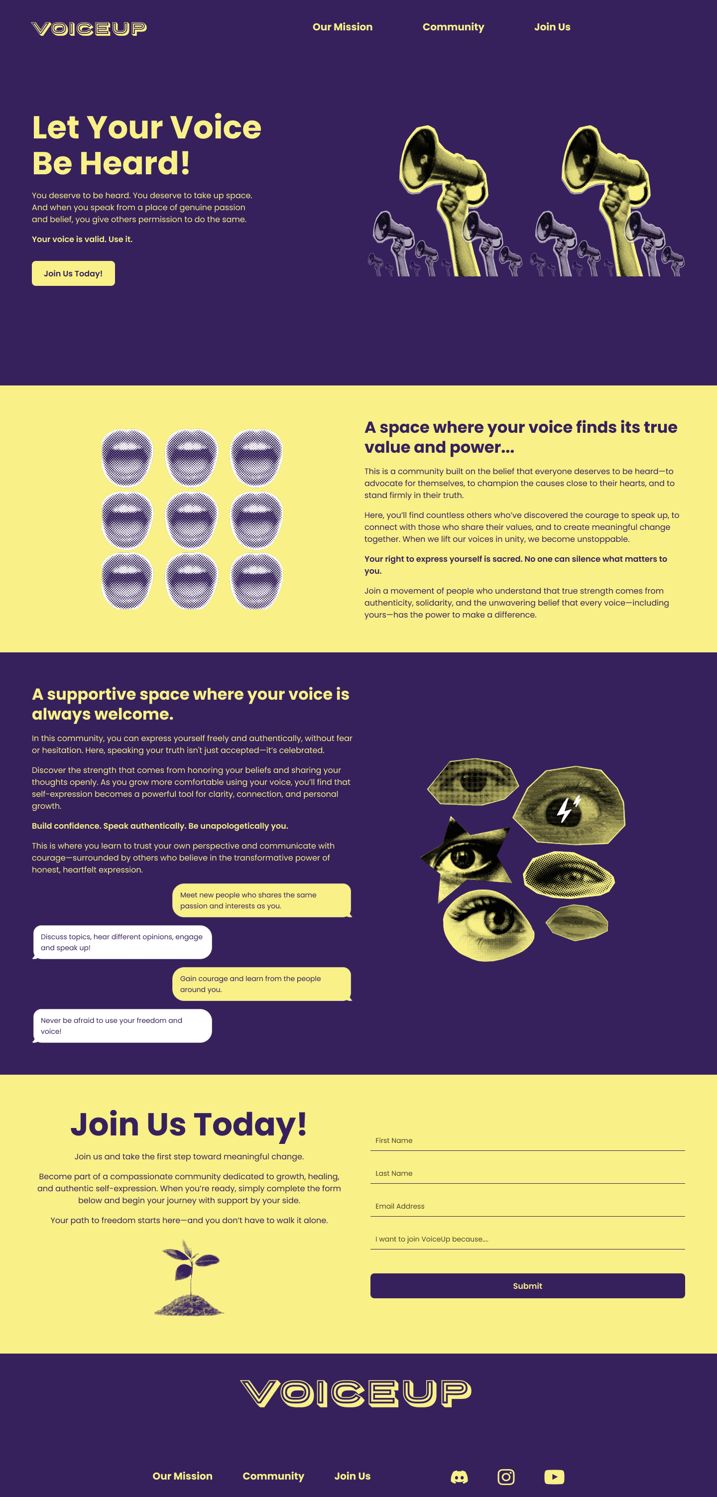 VoiceUp — full website mockup